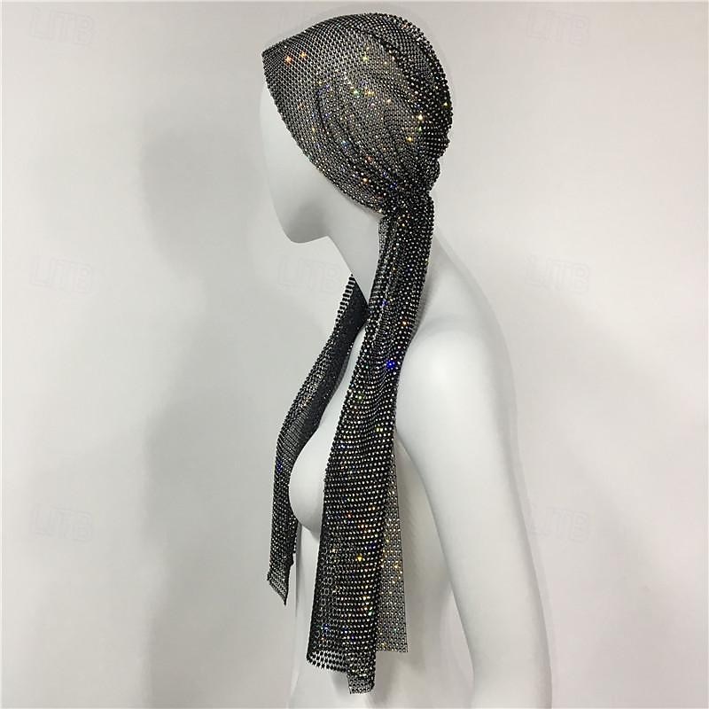 lussuosa fascia per capelli a maglia larga con strass - fascia elastica per turbante con cristalli e accenti scintillanti - perfetta per le donne in discoteca, rave party del 2025 a $25.99 -P2