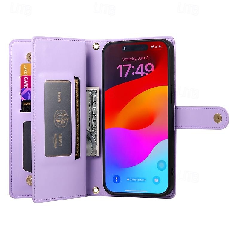 telefone Capinha Para iPhone 16 iPhone 15 Pro Max Plus iPhone 14 13 12 11 Pro Max Plus Mini SE Capa traseira Com Suporte Magnética Zíper Retro TPU Couro PU de 2025 por $24.99 –P9