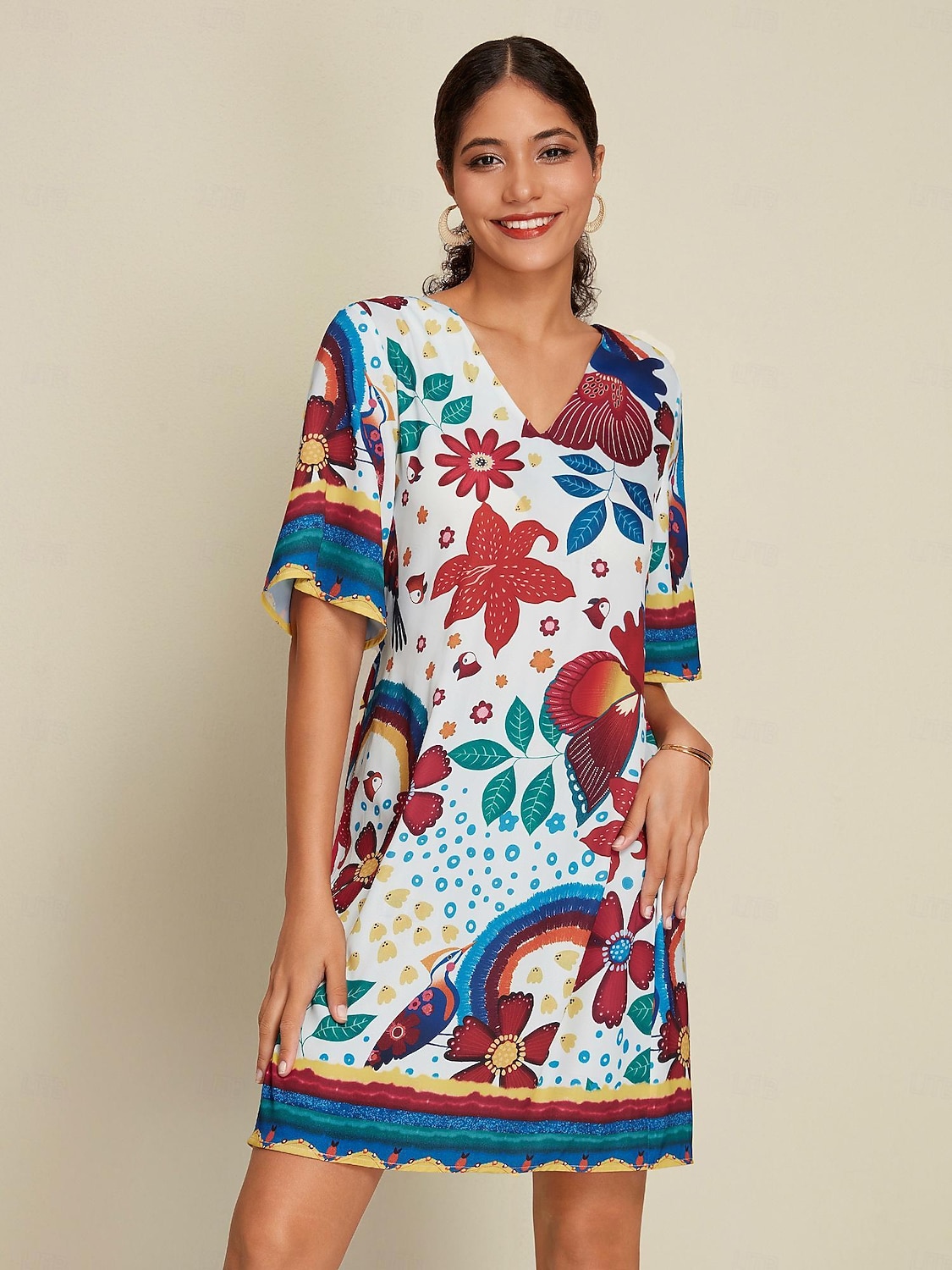 Mujer Vestido Estampado Mini vestido Blanco Media Manga Flores Estilo Floral Estampado Verano Escote en Pico Vestidos XS S M 2026 - $79.99 –P7