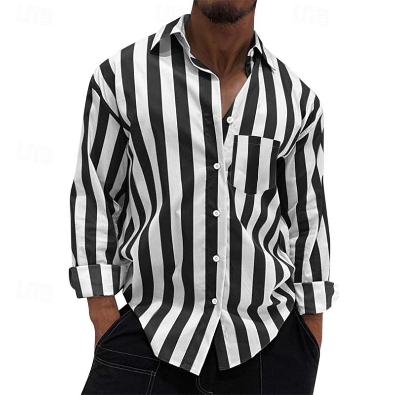 Voor heren Overhemd Zomer overhemd Normaal shirt Strand hemd Overhemd met knopen Gestreepte shirts Zwart Geel Lichtgroen Blozend Roze Koningsblauw Lange mouw Gestreept Revers Vakantie Hawaii 2025 - $22.99 –P19
