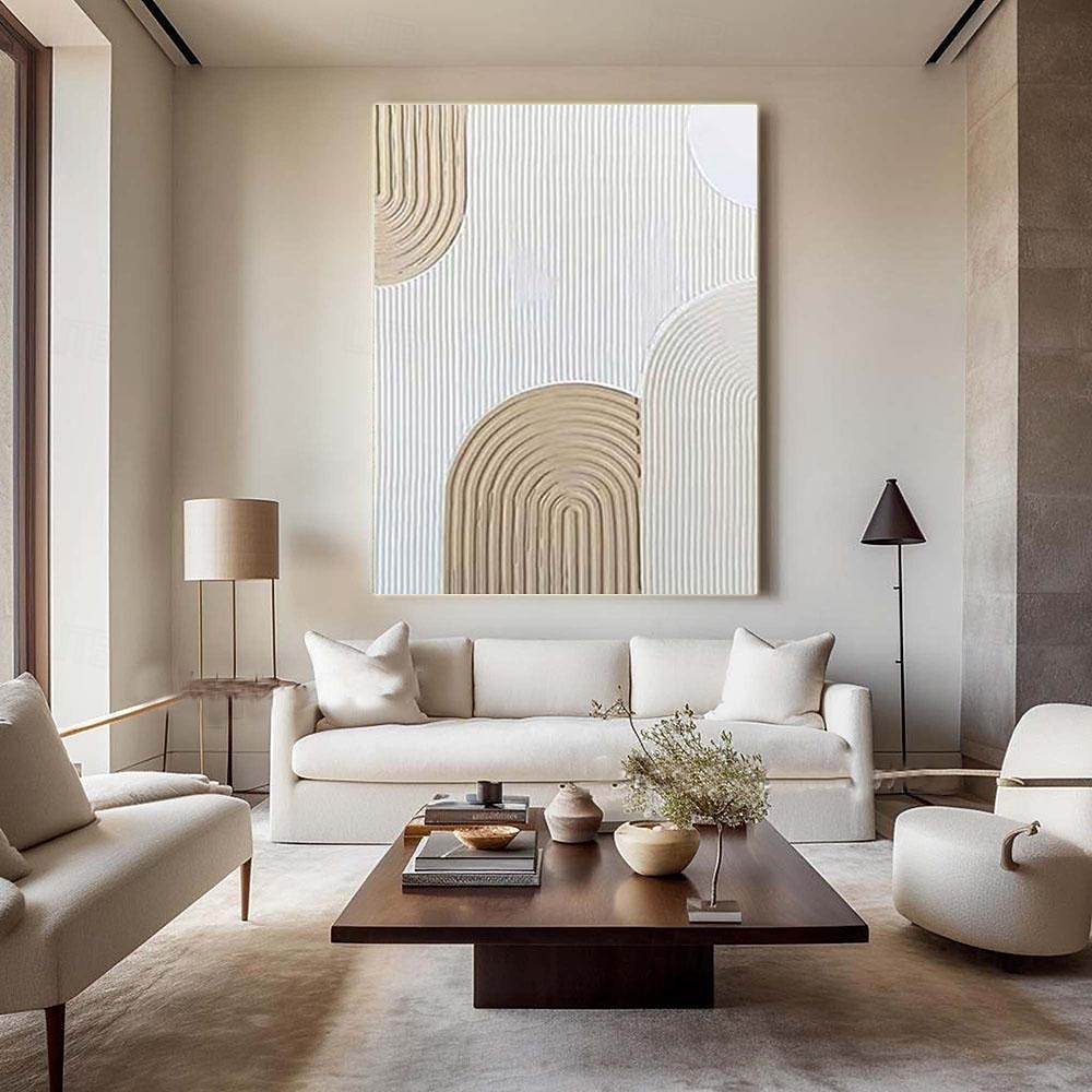 handgemachtes beiges Bogengemälde Wandkunst beige 3D minimalistisches Strukturgemälde beige minimalistisches Wandkunst ein Paar beige Gemälde neutrale Leinwandkunst 2025 - $116.99 –P8