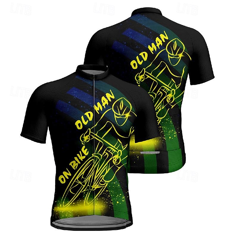 2025年 男性用 サイクリングジャージー 半袖 バイク Tシャツ ジャージー トップス 3つのリアポケット付き マウンテンサイクリング 高通気性 速乾性 イエロー グリーン グラフィック スポーツ 衣類 コレクション – $30.99 –P8