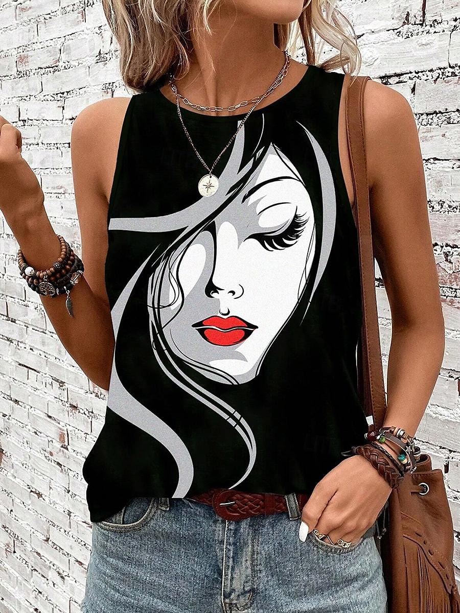Débardeur en camisole pour femmes quotidienne color block géométrique sans manches noir été de 2025 ? $17.99 –P3