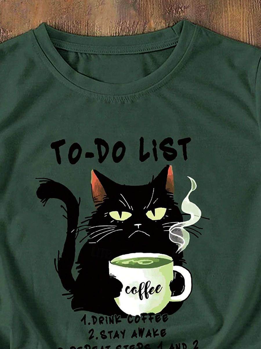 Dame T skjorte Katt Bokstaver Fritid Kortermet Crew-hals Vanlige topper Daglig Trykt mønster Grønn Sommer 2025 - $27.99 –P3
