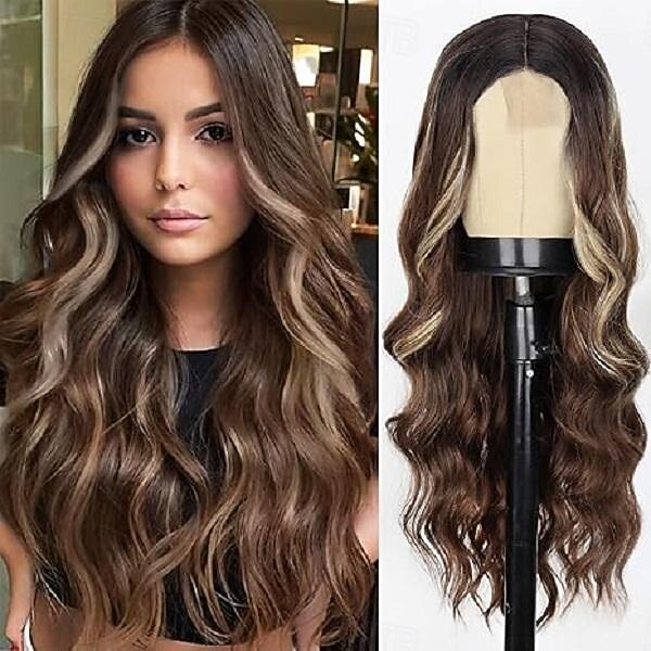 Perruque Longue Ondulée pour Femmes Perruque Cheveux Bouclés avec Partie Centrale Perruques Longues Synthétiques Halloween Cosplay Fête de 2025 ? $18.99 –P4