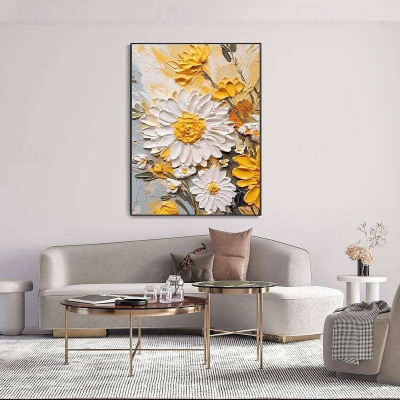 reines handgemachtes 3D-Gemälde mit weißen Blumen auf Leinwand, Ölgemälde, handgemaltes abstraktes Leinwandgemälde, handgemachtes Blumengemälde, Wandkunstbild für Wohnzimmer, Schlafzimmerdekor 2025 - $116.99 –P1