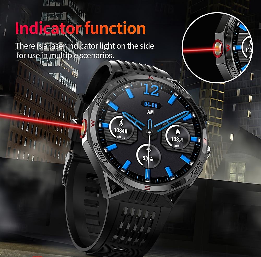 led-zaklamp smart watch heren ht28 buitensporten laserlicht bluetooth pratend kompas smart watch met 450 mah grote batterij 2025 - $59.99 –P7