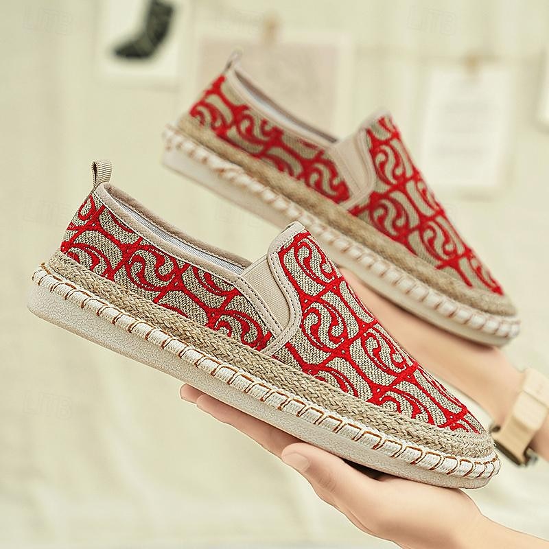 Men's Embroidered Espadrilles - Comfortable Canvas Fisherman Shoes with Red Pattern for Casual and Beach Wear 2025 - $32.99 –P1