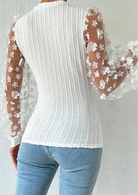 bluză de damă șifon elegant modern plasă de culoare uni mozaic mânecă lanternă mânecă lungă decolteu turn negru alb albastru vară primăvară toamnă 2025 - $27.99 –P3