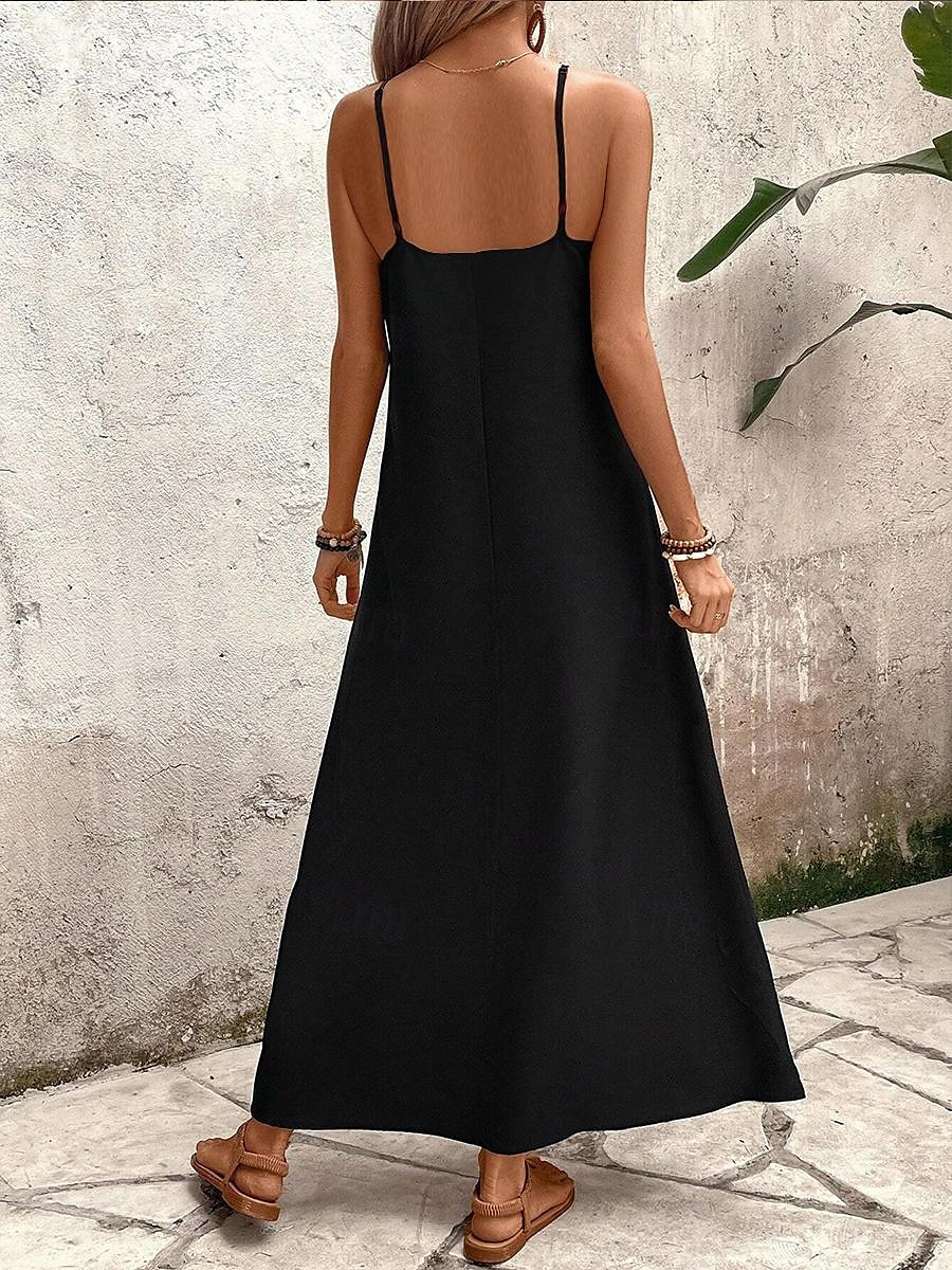 Robe Maxi Femme Robe Solaire Robe A Line Robe Florale Stylée Flottante Vacances Décontractée Plage Coupe Ample Peinture à l'Huile Sans Manches Col V Noir Été de 2025 ? $31.99 –P3