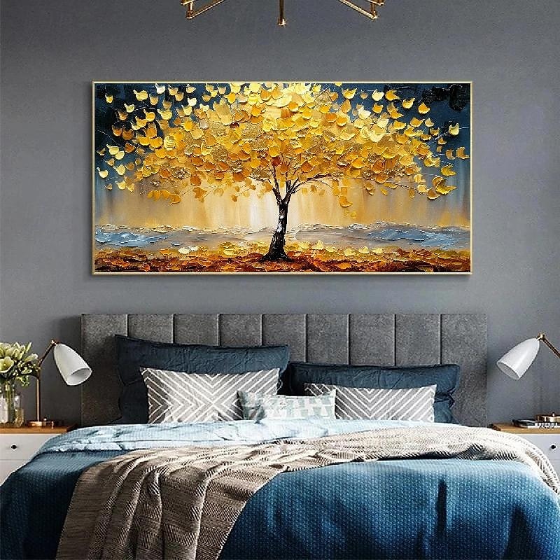 3D-Ölgemälde mit goldenem Baum, handgefertigtes Ölgemälde mit goldenem Baum auf Leinwand, großes abstraktes strukturiertes Ölgemälde mit goldgelbem Baum, Lebensbaum-Gemälde, Wandkunst, individuelles 2025 - $69.99 –P8