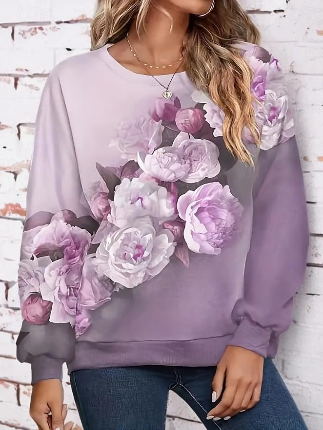 sweat-shirt femme imprimé floral vêtements de tous les jours sortie décontractée col rond manches longues micro-élastique printemps automne&amp;tissu doux et respirant pour le confort hivernal de 2025 ? $27.99 –P4