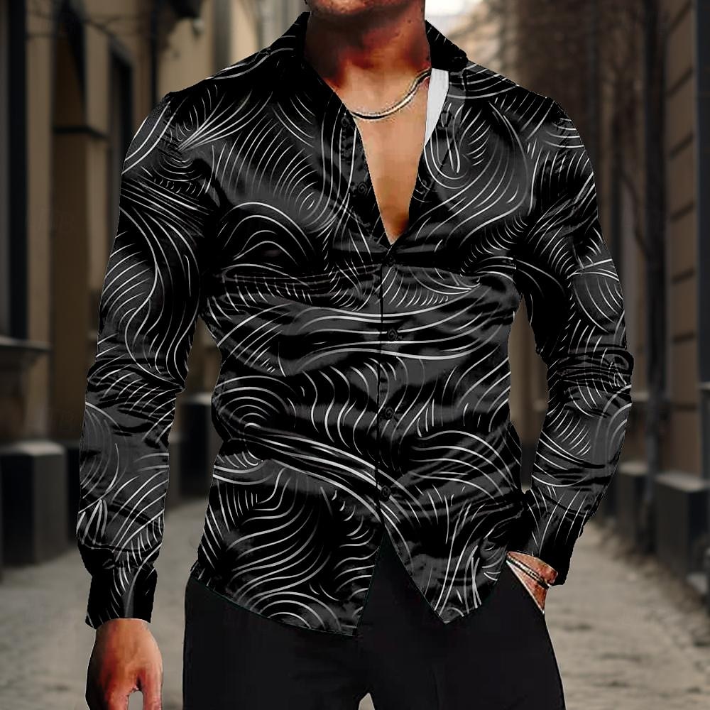 Hombre Camisa Camisa de raso Camisa para Vestido Abotonar la camisa A Rayas Negro Amarillo Rojo Azul Piscina Manga Larga Cuello Vuelto Verano Primavera Ropa Abotonar 2025 - $27.99 –P1