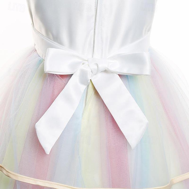 Kids Girls' Dress Color Block Rainbow Sleeveless Party Sweet Polyester Maxi Tulle Dress Summer Spring 3-12 Years Light Pink White Ivory 2025 - $26.99 –P8
