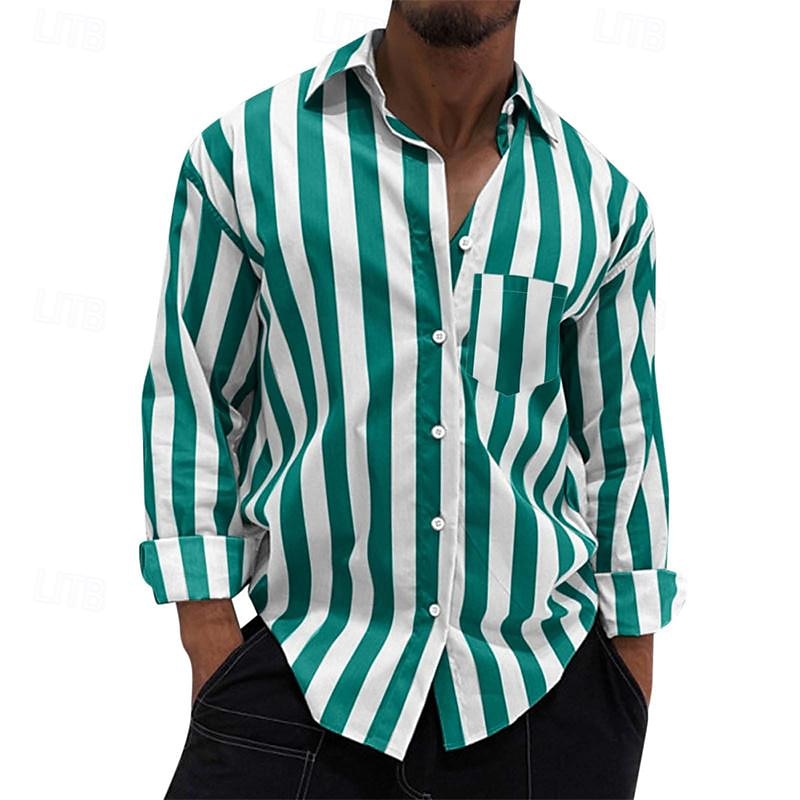 Voor heren Overhemd Zomer overhemd Normaal shirt Strand hemd Overhemd met knopen Gestreepte shirts Zwart Geel Lichtgroen Blozend Roze Koningsblauw Lange mouw Gestreept Revers Vakantie Hawaii 2025 - $22.99 –P4
