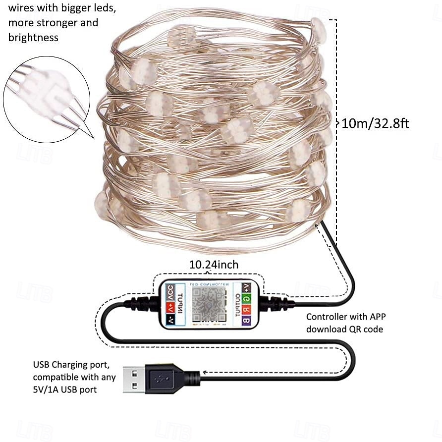 Умные USB волшебные гирлянды из водонепроницаемых многоцветных огней для дня рождения вечеринки декора для внутри и снаружи управление через приложение 2026 - $63.99 –P2