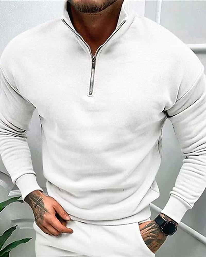 Men's Sweatshirt Quarter Zip Sweatshirt Light Grey Half Zip Plain Daily Sports & Outdoor Holiday Polyester Streetwear Basic Casual Spring &  Fall Clothing Apparel Hoodies Sweatshirts  Long Sleeve 2026 - $27.99 –P8