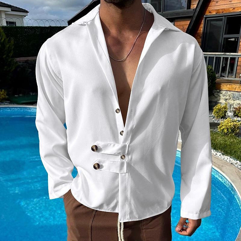 Herren Hemd Sommerhemd Freizeithemd Strandhemd Schwarz Weiß Armeegrün Grau Leicht Blau Langarm Einfach Revers Urlaub Hawaiianisch Button-Down Bekleidung Polyester Mode Lässig Bequem 2025 - $26.99 –P2
