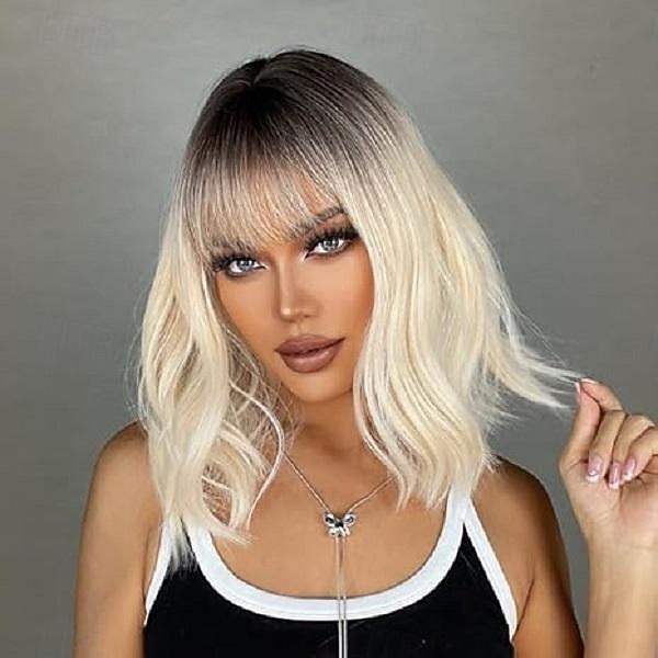 Parrucche corte ricce con frangia parrucche ondulate per donne parrucche sintetiche resistenti al calore lunghezza spalla parrucche Halloween cosplay party del 2026 a $17.99 –P5