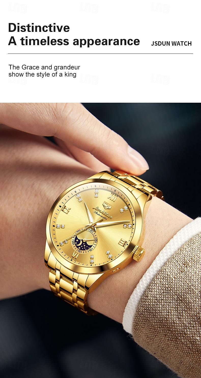 Heren mechanische horloges Creatief Modieus Zakelijk Polshorloge Automatisch opwindmechanisme Weergave maanfase Lichtgevend WATERDICHT Teräs Horloge 2025 - $77.99 –P12