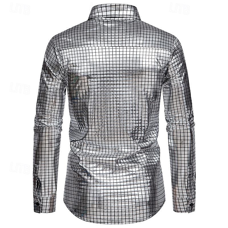 Disko 1980er Glänzend Metallisch Bluse / Hemd Maskerade Disco Kariert Herren Karnevalskostüm Maskerade Party / Abend Pride Parade Pride-Monat Erwachsene Hemd 2025 - $32.99 –P4