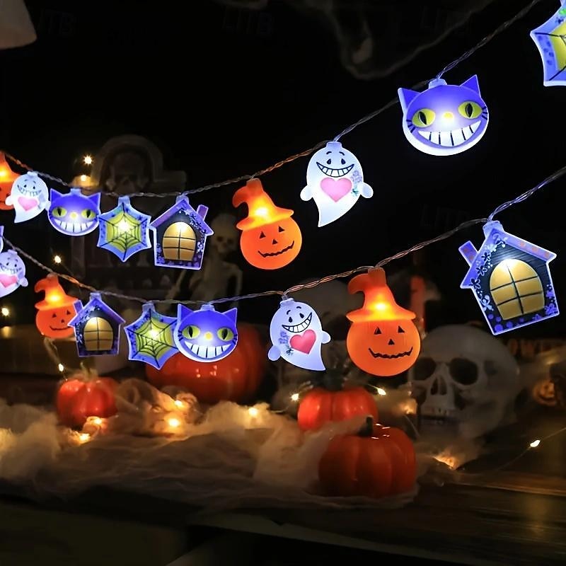 1 pz luci di Halloween 2m10leds scheletro zucca bianca fantasma ragno luci di stringa fantasmi illuminati impermeabile giardino esterno patio ghirlanda lampada per halloween festival atmosfera luce festa decorazione del 2025 a $10.49 –P2