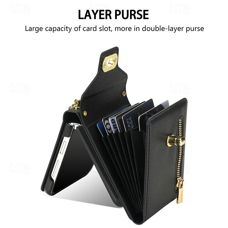 Phone Case For Samsung Galaxy Z Flip 6 Z Flip 5 Z Flip 4 Z Flip 3 Flip Cover Zipper with Lanyard Card Slot Retro PC PU Leather 2025 - $27.99 –P3