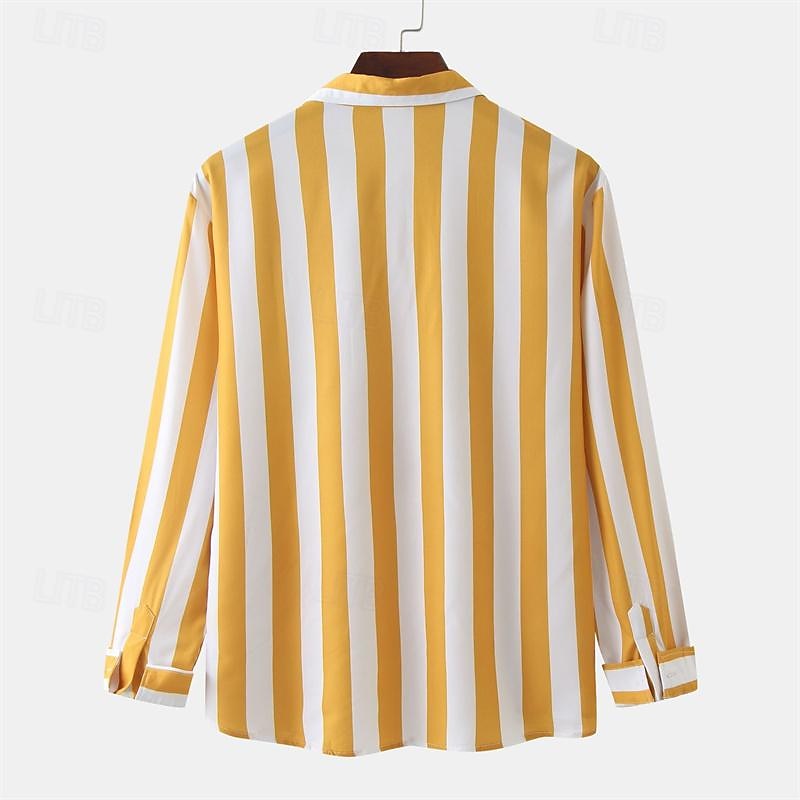 Voor heren Overhemd Zomer overhemd Normaal shirt Strand hemd Overhemd met knopen Gestreepte shirts Zwart Geel Lichtgroen Blozend Roze Koningsblauw Lange mouw Gestreept Revers Vakantie Hawaii 2025 - $22.99 –P12