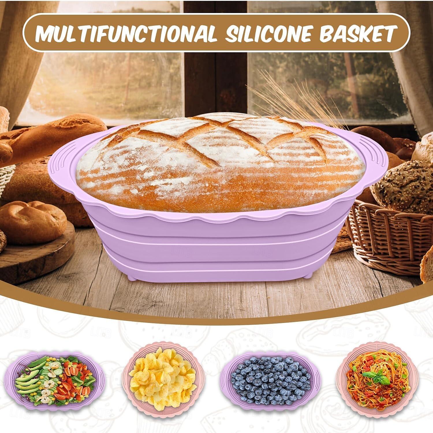 Cestino per lievitazione del pane banneton, cestini per la cottura del pane a lievitazione naturale in silicone, ciotola pieghevole da 9 pollici, set di forniture, kit di attrezzi pieghevole per la del 2025 a $15.49 –P3