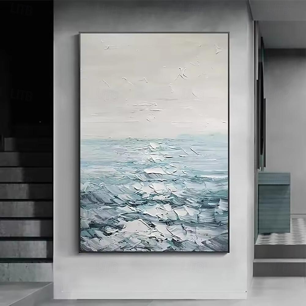 ручная работа картина маслом холст стены искусства украшения абстрактный океан морская волна пейзаж для домашнего декора свернутая бескаркасная нерастянутая картина 2025 - $40.99 –P1