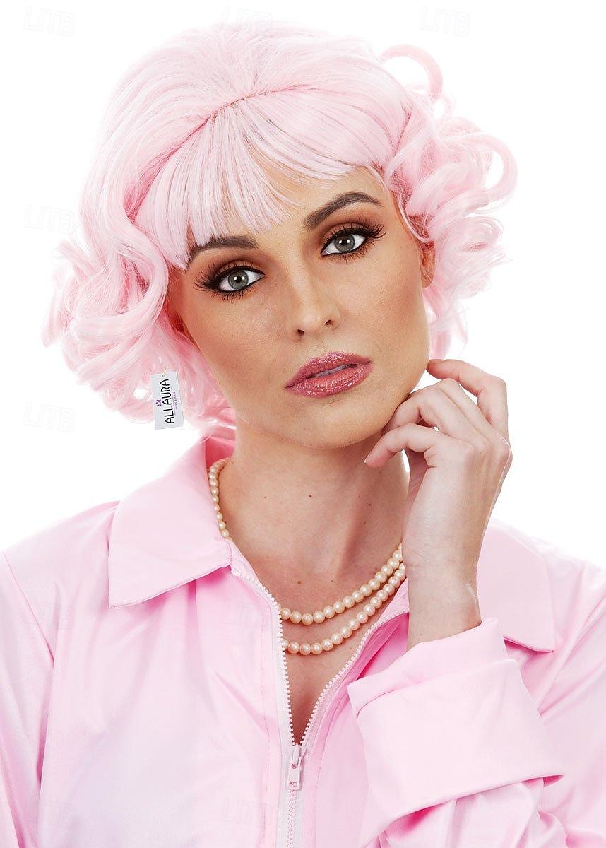 Różowa Peruka Frenchie Peruki Postaci z lat 50-tych dla Różowych Dam Krótka Kręcona Różowa Peruka - Krótkie Różowe Peruki dla Kobiet Halloween 2025 - $16.99 –P1