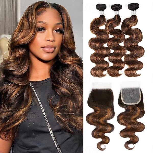 t1b/4/30 body wave highlight hiukset 3 nippua pitsillä 2025 - $237.09 –P1