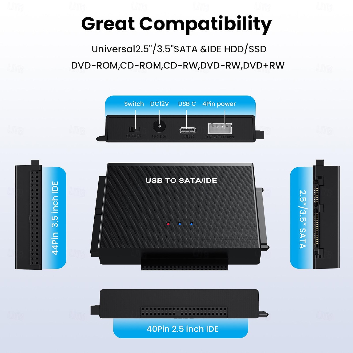 adattatore per disco rigido usb 3.0 a sata ide lettore di dischi rigidi esterni usb tipo-c kit di cavi convertitore di recupero dati ultra per unità ottica hdd ssd universale del 2025 a $39.99 –P4