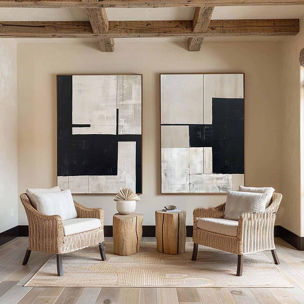 peinture à l'huile minimaliste beige et noire art mural fait main peinture texturée beige art mural wabi-sabi peinture minimaliste beige peinture neutre pour la décoration du salon de 2025 ? $108.99 –P4