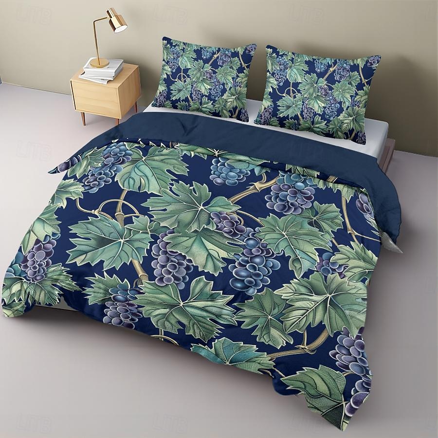 conjunto de capa de edredom botânica profunda - inclui capa de edredom e fronhas - design rico inspirado em plantas - tecido macio e confortável - perfeito para decoração elegante de quarto de 2025 por $60.99 –P4