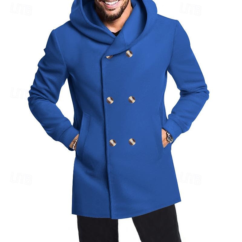 Hombre Peacoat Gabardina Vacaciones Diario Otoño invierno Elastán Suave Ropa de calle Ropa Moda Clásico Plano Bolsillo Con Capucha Botonadura Doble 2025 - $35.99 –P7