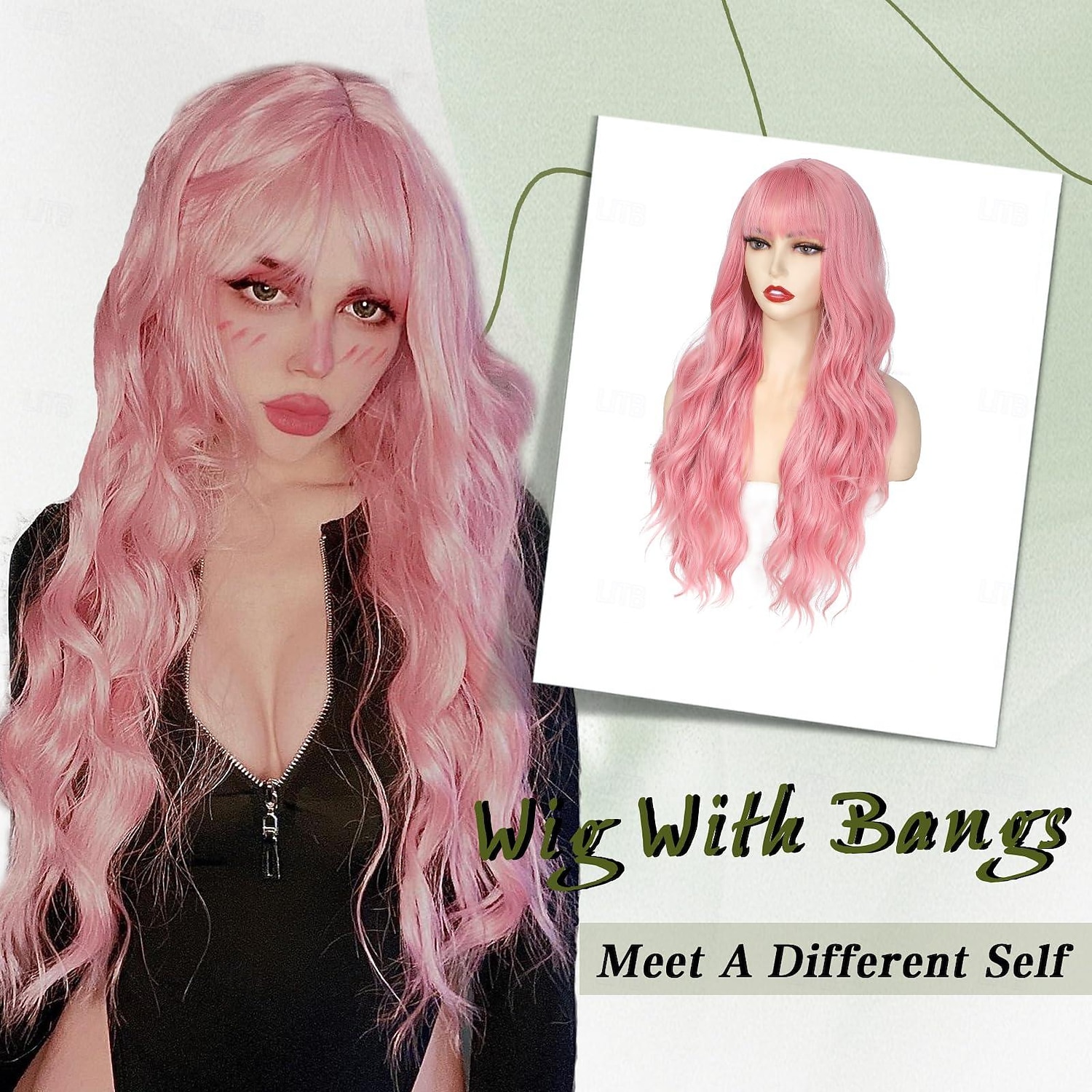 Wig With Bangs Long Wavy Wigs for Women Curly Wavy Wig With Bangs Natural Looking Synthetic Heat Resistant Fiber Wig Halloween Cosplay Party Wigs 2026 - $18.99 –P7