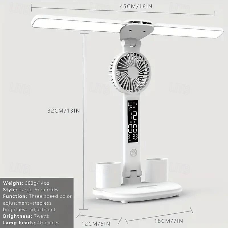 Multi-Functional Eye Protection Desk LED Lamp Study Lamp with Electric Fan Plug-In Operation White 2025 - $29.99 –P9