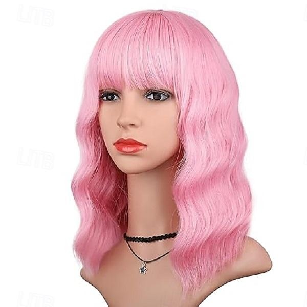 Perruque avec frange pour femmes perruques courtes ondulées et bouclées de 14 pouces perruque de longueur d'épaule perruques de fête cosplay perruques d'Halloween de 2025 ? $18.99 -P5