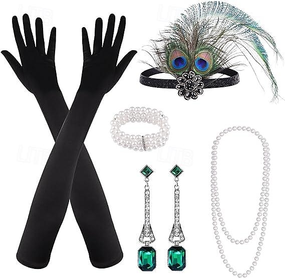 Szüret 1920-as évek A nagy Gatsby Flapper fejpánt Kiegészítő készlet Charleston Esküvői Vendég Toll Divat Női Álarcos mulatság Esküvői fogadás Lánybúcsú Fesztivál Felnőttek Kesztyűk Még több 2025 - $21.99 –P5