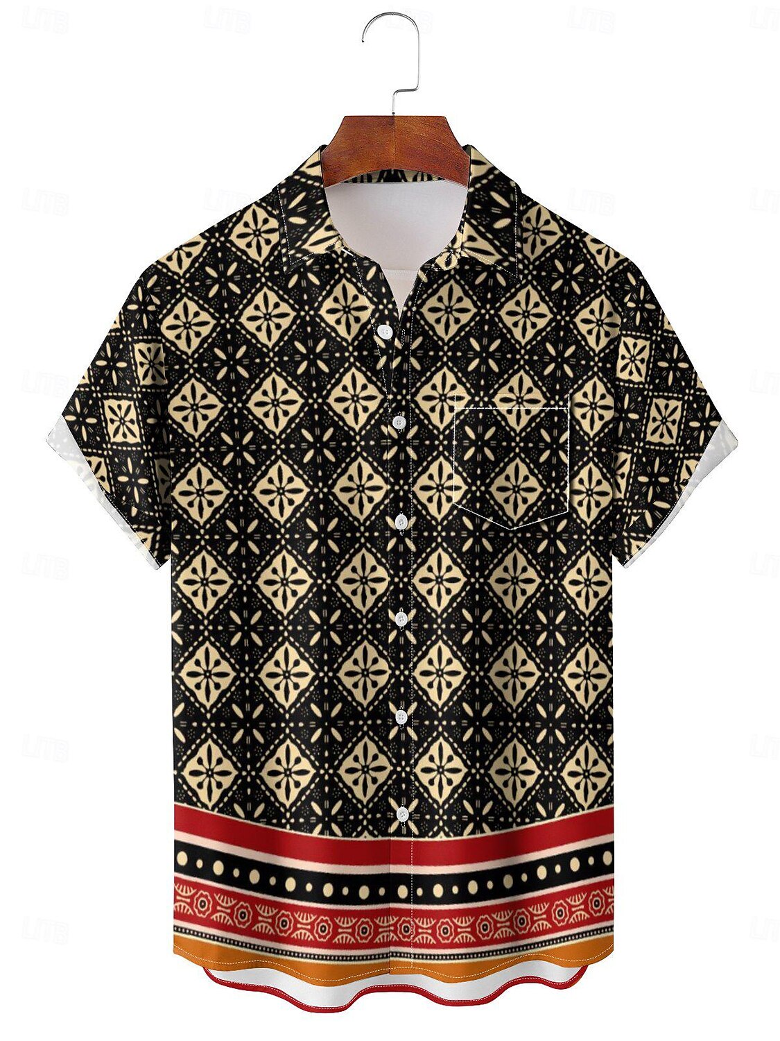 Herren Ethnisch Blumen / Pflanzen Knopfhemd Kurzarm Brautkleider schlicht Ausgehen Wochenende Frühling Sommer Hemdkragen Print Schwarz 2025 - $20.99 -P1
