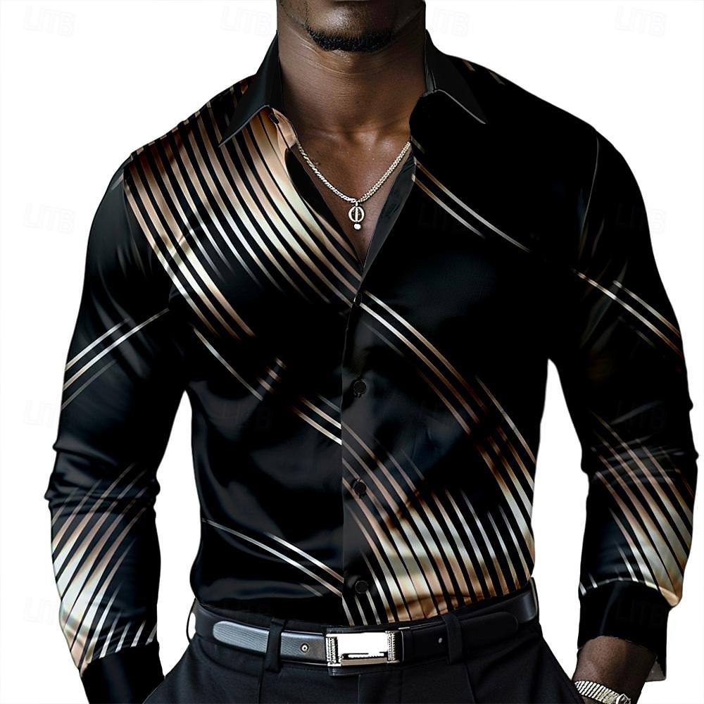 Men's Shirt Dress Shirt Button Up Shirt Long Sleeve Fashion Casual Party Evening Wear Causal Casual Summer Spring Fall Turndown Button Up 3D Print Black 2025 - $27.99 –P1