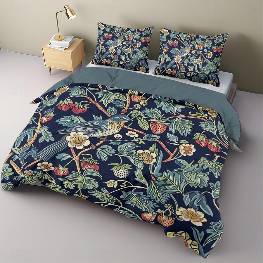 conjunto de capa de edredom botânica profunda - inclui capa de edredom e fronhas - design rico inspirado em plantas - tecido macio e confortável - perfeito para decoração elegante de quarto de 2025 por $60.99 –P5