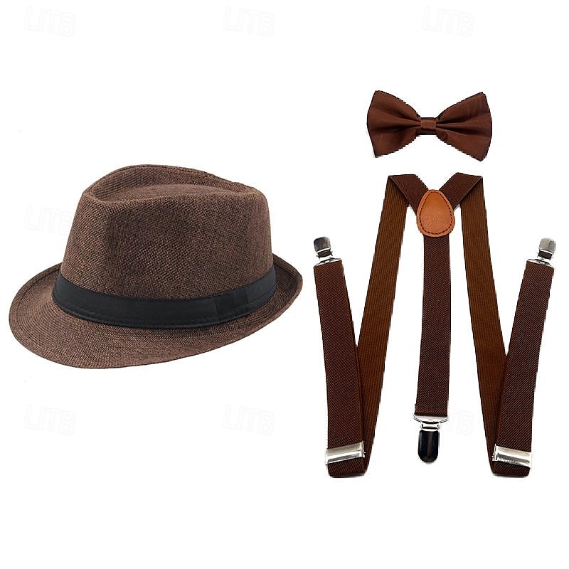 Retro Vintage Roaring 20s 1920s Panama Hat Accesories Set The Great Gatsby Men's Masquerade Event / Party Bachelorette Party Adults' Hat Suspenders 2025 - $16.99 –P2