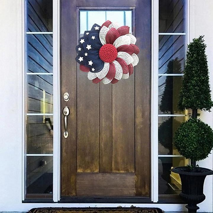 guirlanda patriótica decoração do dia da independência americana guirlandas vermelhas brancas azuis guirlandas de 4 de julho - cabide de porta floral ruivo para o dia do memorial/quarto de julho de 2026 por $25.99 –P2