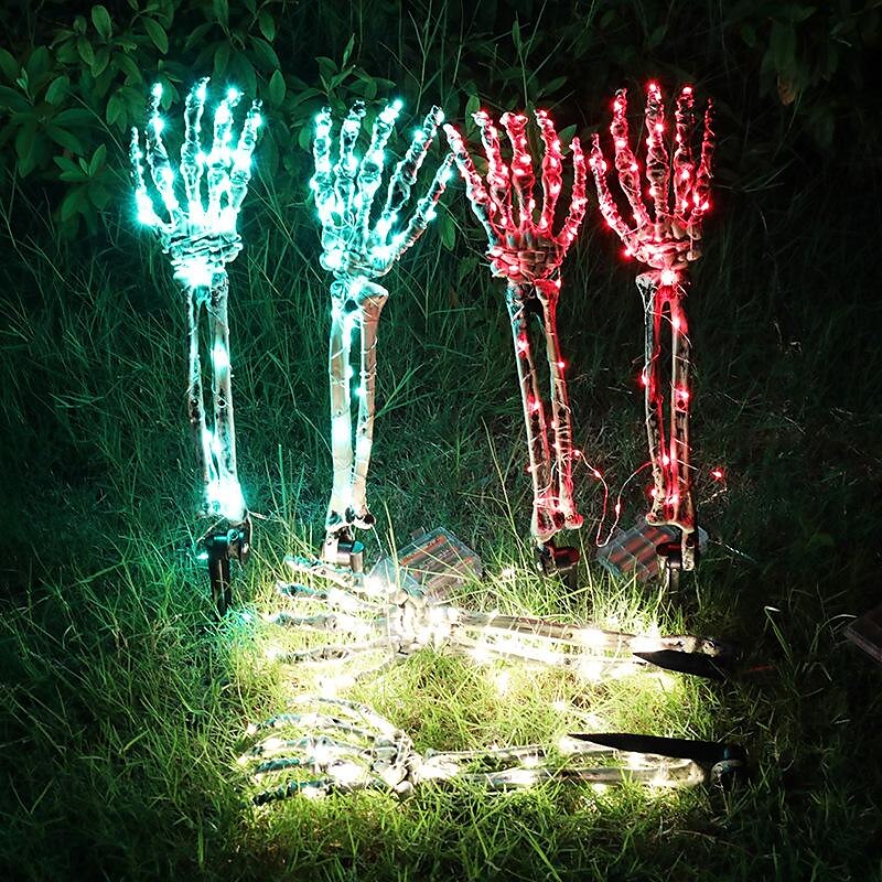 2 Stück Halloween-Skeletthand-Gartenlampe, Arme, Handpfähle, realistisch aussehende Halloween-Rasen-Gartendekor-Lichtrequisiten, LED-leuchtende Geisterhand in Totenkopfform, Plug-in-Lampe 2025 - $27.99 –P7