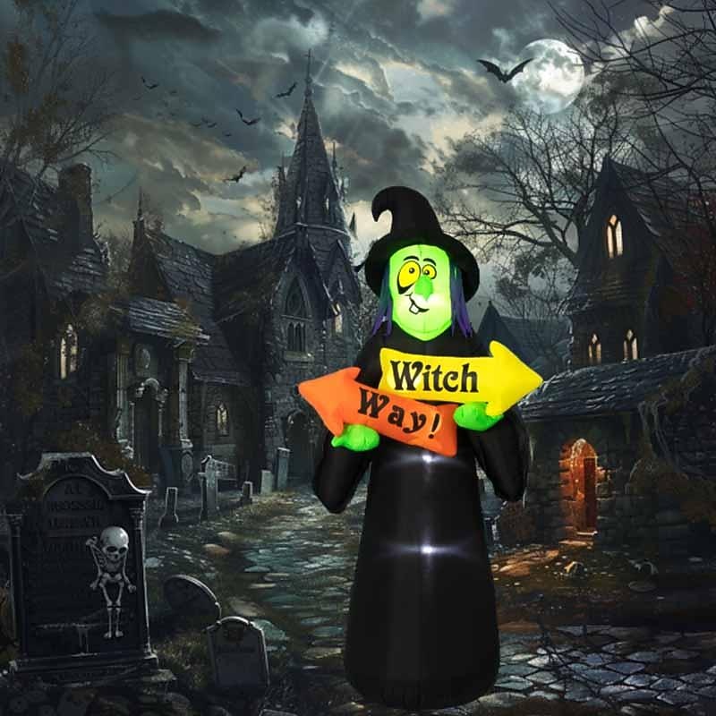 1db 8 láb felfújható halloween boszorkány táblákat tartva led lámpákkal, felfújható halloween dekorációkkal kültéren és beltéren, halloween felfújható udvari díszek 2025 - $94.99 –P1