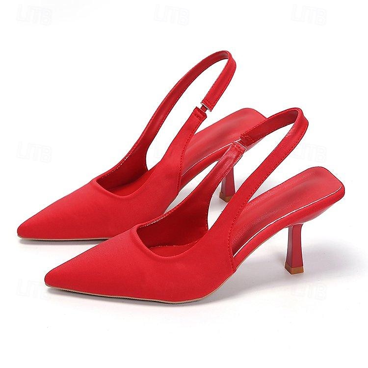 Dame Høye hæler Valentines gaver Ankel stropp hæler Kontor Valentinsdag Daglig Ensfarget Høy Hæl Lav hæl Spisstå Elegant Sexy Fritid Gange Syntetisk Tøfler Svart Rød Lilla 2025 - $46.99 –P1