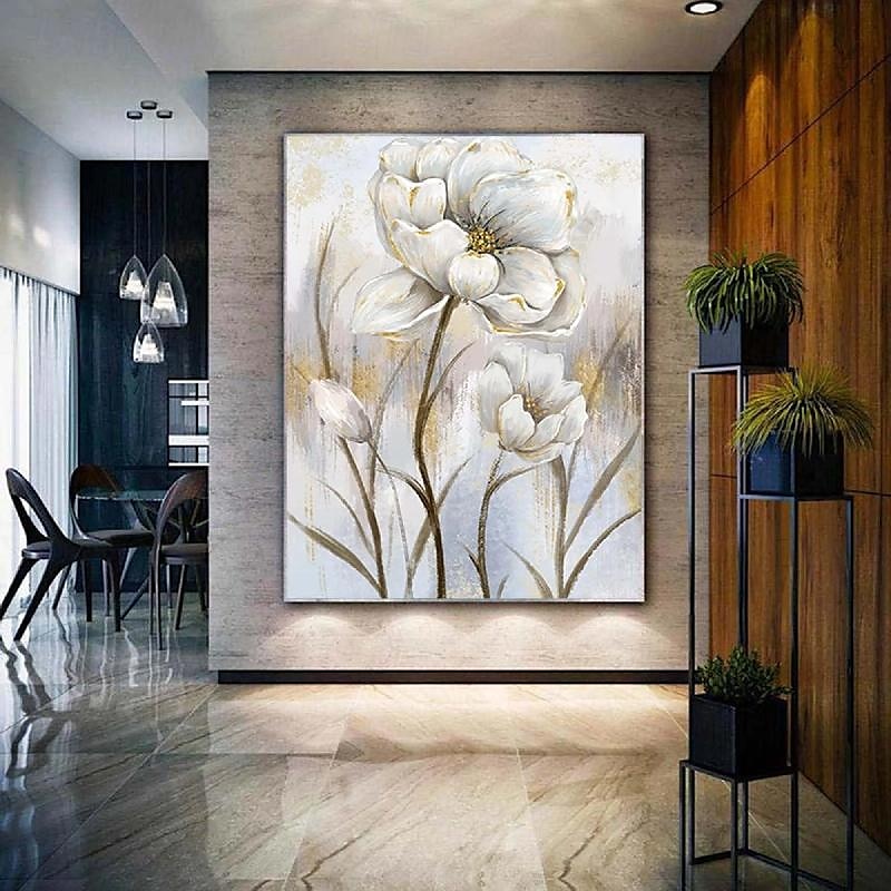 Ölgemälde mit Blumen in Goldfolie, handgefertigtes Ölgemälde mit Blumen, handgemaltes Ölgemälde mit weißer Rose, impressionistisches Ölgemälde für Wohnzimmer, Schlafzimmer, Landschaftsölgemälde, 2025 - $116.99 –P2