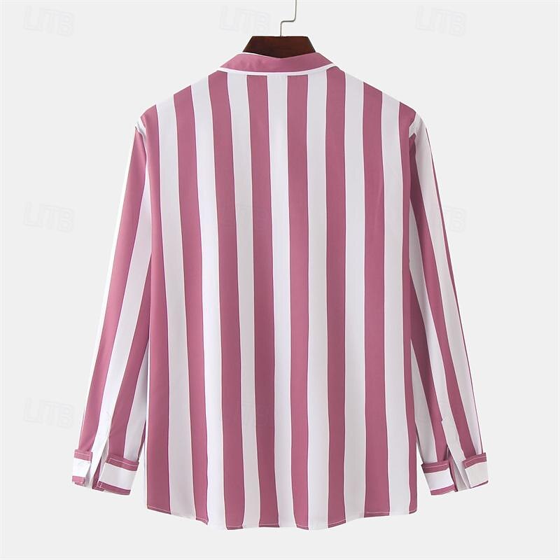 Voor heren Overhemd Zomer overhemd Normaal shirt Strand hemd Overhemd met knopen Gestreepte shirts Zwart Geel Lichtgroen Blozend Roze Koningsblauw Lange mouw Gestreept Revers Vakantie Hawaii 2025 - $22.99 –P18